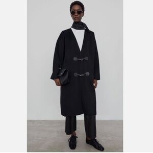 ★Org.$1355 100% Authentic!! NWT Toteme Cashmere Blend CLASP COAT Black 34★